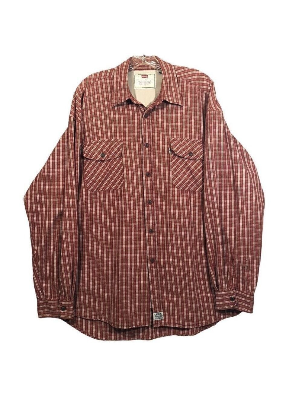 Levi's Men's 100% Cotton Red Plaid Long Sleeve Button Down Shirt Size XL